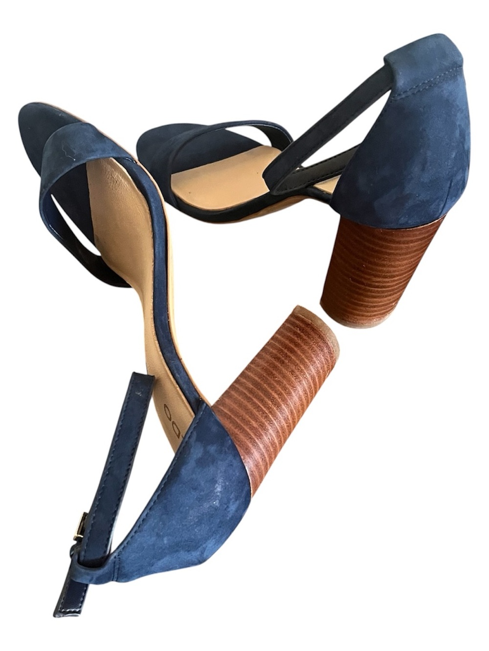 ALDO Jerayclya Navy Blue Suede Block Heel Sandals Size - Picture 4 of 7